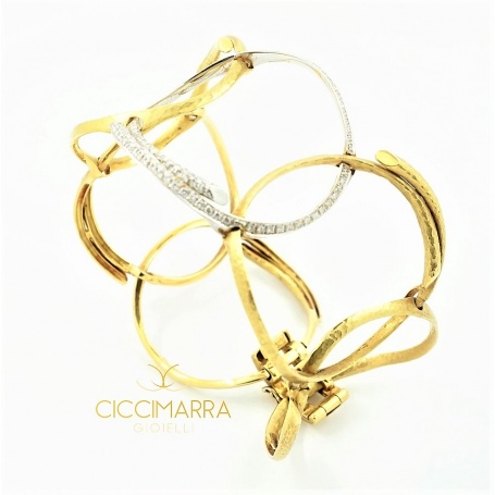 Semi-rigid Vendorafa bracelet in circles, in gold and diamonds