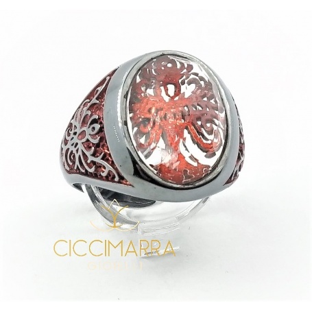 Medium red "Albero della Vita" ring with rock crystal