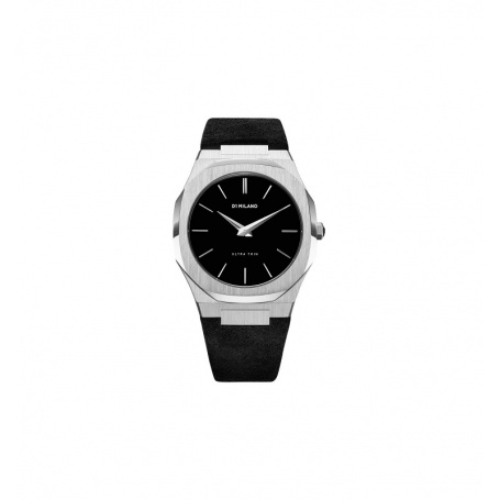 Milan D1 watch, Ultra Thin line, octagonal silver suede leather