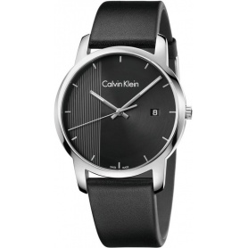 Calvin Klein City black leather watch with striped dial - K2G2G1C1