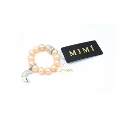 Elastischer Mimì Ring mit cremefarbenen Perlen und Luna Anhänger