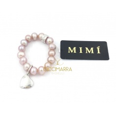 Elastischer Mimì Ring mit lila Perlen und Herz Anhänger