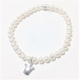 Elastisches Mimì Armband mit weißen Perlen und Krone