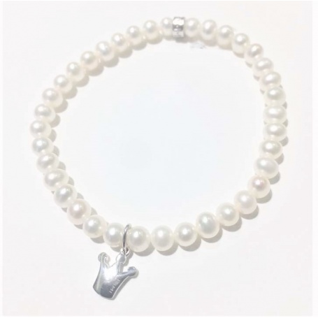 Bracciale Mimì elastica con perle bianche e Corona