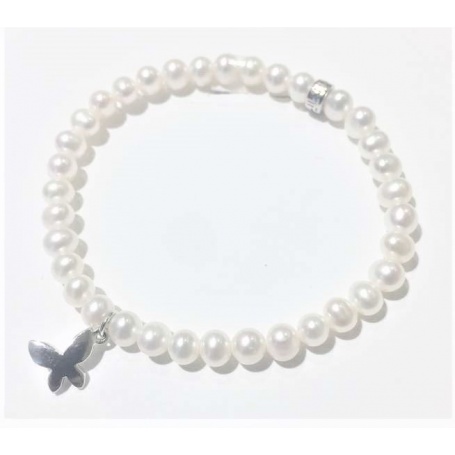 Elastic Mimì bracelet with white pearls and Butterfly