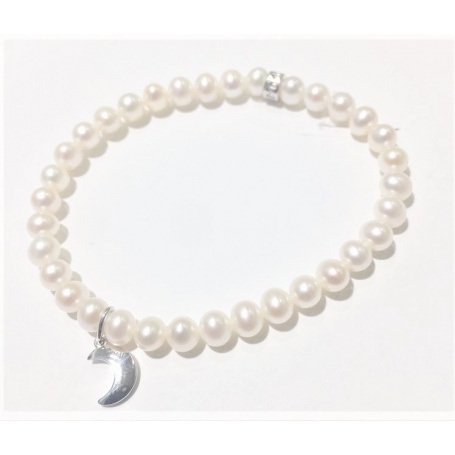 Bracciale Mimì elastica con perle bianche e Luna