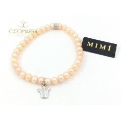 Elastisches Mimì Armband mit cremefarbenen Perlen und Krone