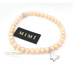 Elastisches Mimì Armband mit cremefarbenen Perlen und Butterfly
