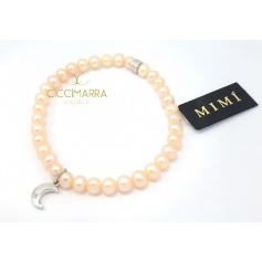 Elastisches Mimì Armband mit cremefarbenen Perlen und Luna
