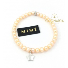 Elastisches Mimì Armband mit cremefarbenen Perlen und Stella