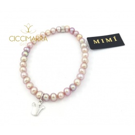 Elastisches Mimì Armband mit lila Perlen und Krone