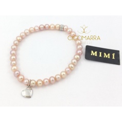 Elastic Mimì bracelet with lilac and heart pearls
