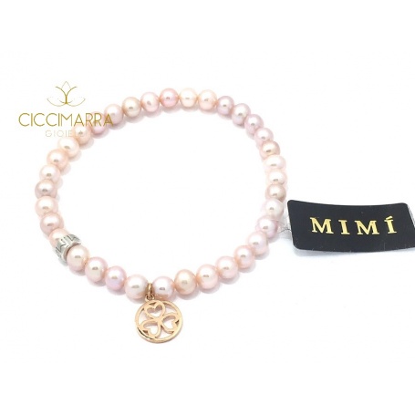 Elastisches Mimì Armband mit lila Perlen und goldenem Anhänger