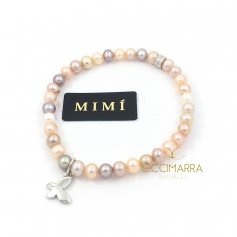 Elastic Mimì bracelet with multicolor pearls and Butterfly