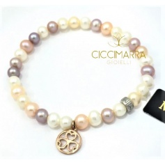 Elastic Mimì bracelet with multicolor pearls and gold pendant