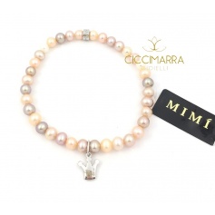 Elastic Mimì bracelet with multicolored pearls and Crown
