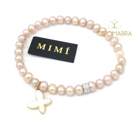 Mimì bracelet elastic lilac pearls and mother of pearl butterfly
