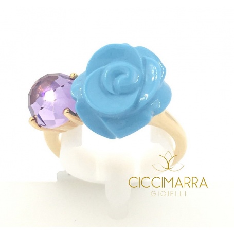 Mimì Grace ring with turquoise rose and amethyst