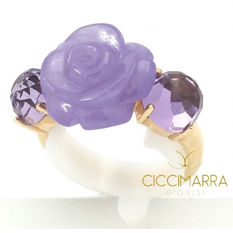 Mimì Grace ring in gold, lavender jade and amethysts