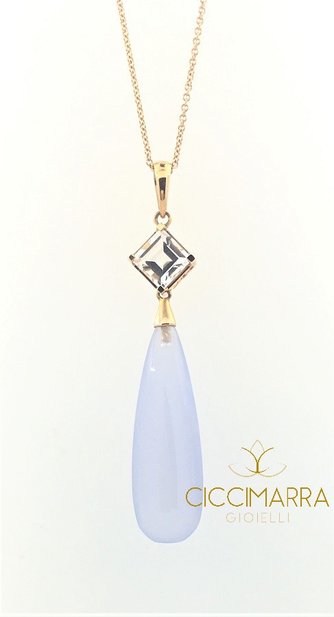 Mimi Shan Teki Necklace in Gold, Chalcedony and White Sapphire