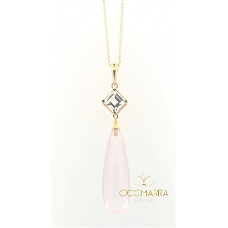 Mimi Shan Teki gold necklace , rose quartz and white sapphire