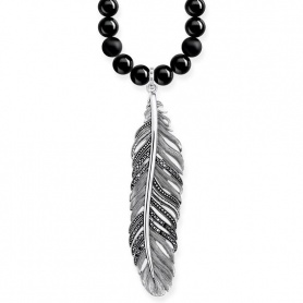 Black onyx necklace Thomas Sabo Power Piuma pavè