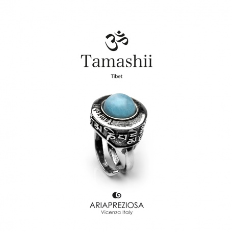Anello Tamashii Pan Zva Giada Sky blu in argento e pietra