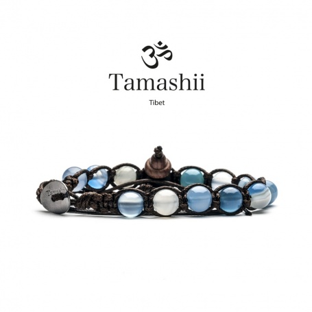 Bracciale Tamashii Agata Blu chiaro Striata un giro - BHS900-84