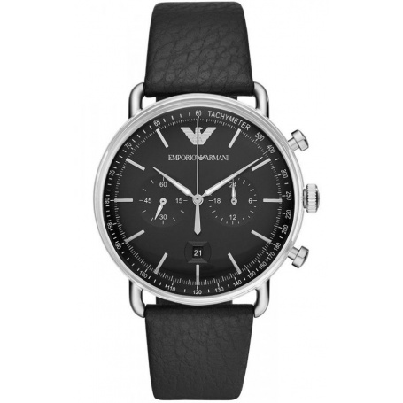 Armani Uhr Chrono Leder schwarz Quarz Indizes Silber - AR11143