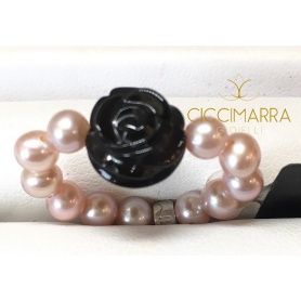 Mimì elastic ring in lilac pearls and black rose