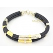 Misani bracelet with double thread, leather, gold and silver - B2094